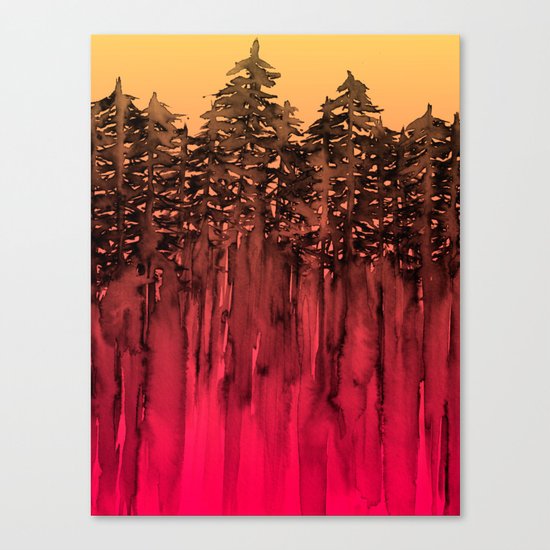 FOREST THROUGH THE TREES 12 Hot Pink Magenta Orange Black Landscape Ombre Abstract Painting Outdoors Canvas Print