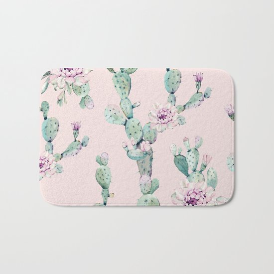 Cactus Rose Pattern on Pink Bath Mat