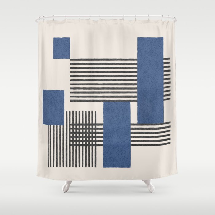 Stripes and Square Blue Composition - Abstract Shower Curtain