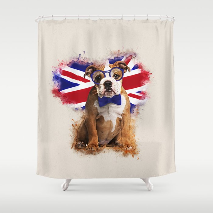 English Bulldog Puppy in Glasses Shower Curtain
