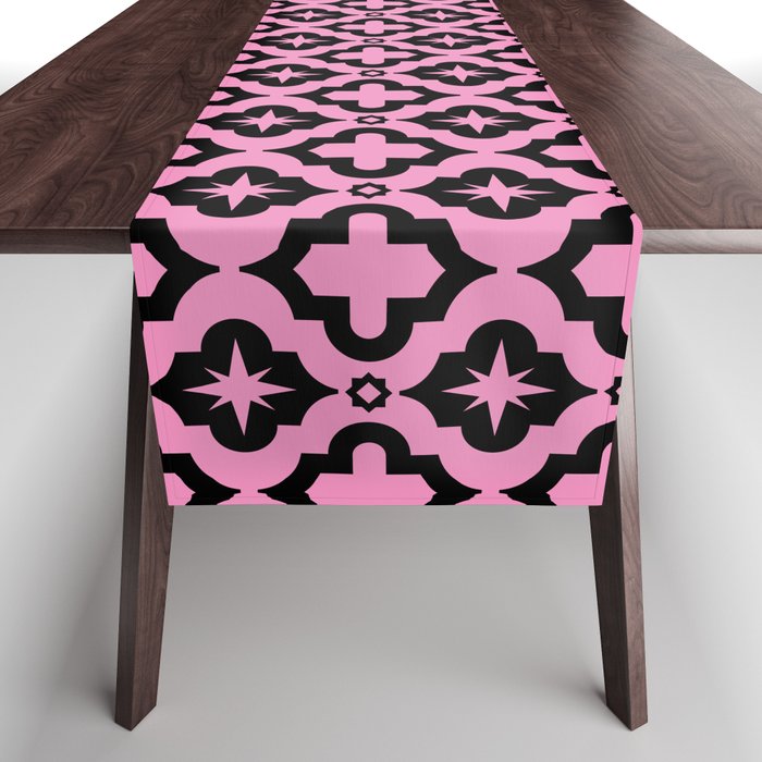 Pink and Black Ornamental Arabic Pattern Table Runner