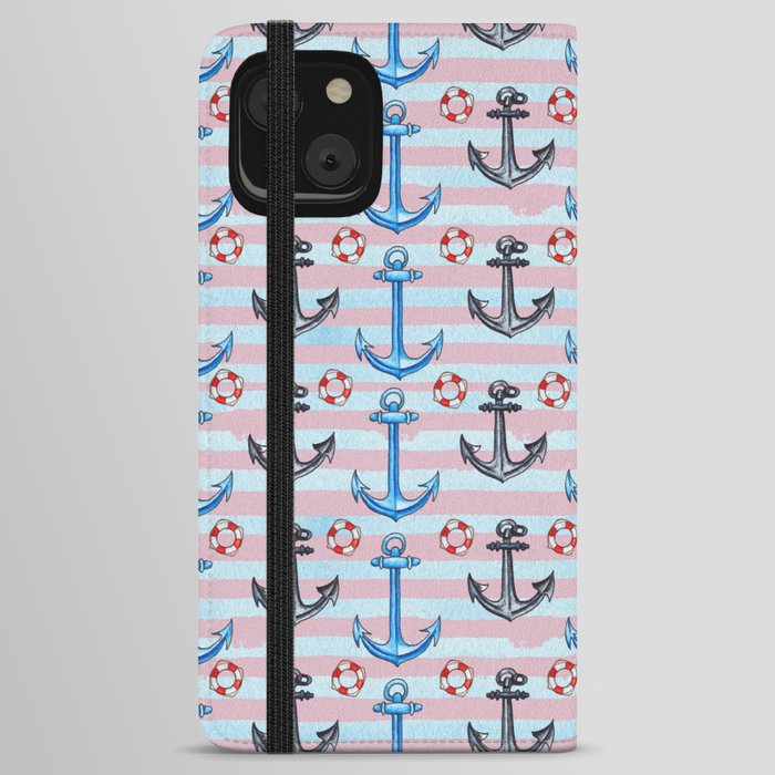 Anchor Life Belt Nautical Pattern iPhone Wallet Case