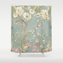Romantic Chinoiserie Pearl Garden Shower Curtain