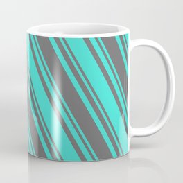 [ Thumbnail: Dim Gray and Turquoise Colored Stripes Pattern Coffee Mug ]