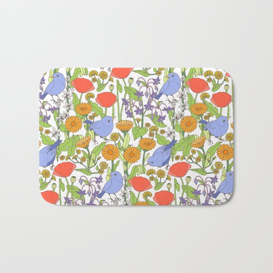 Birds and Wild Blooms Bath Mat