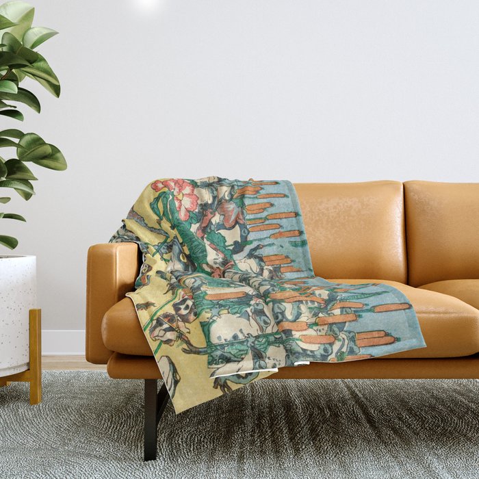 Fashionable Battle of Frogs by Kawanabe Kyosai, 1864 Throw Blanket