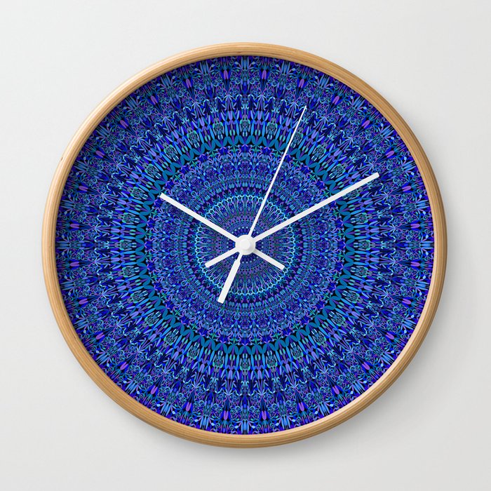 Blue Floral Ornate Mandala Wall Clock