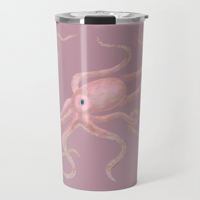 Pink Octopus Art Design Travel Mug