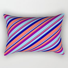 [ Thumbnail: Purple, Sky Blue, Dark Blue, and Red Colored Lines/Stripes Pattern Rectangular Pillow ]