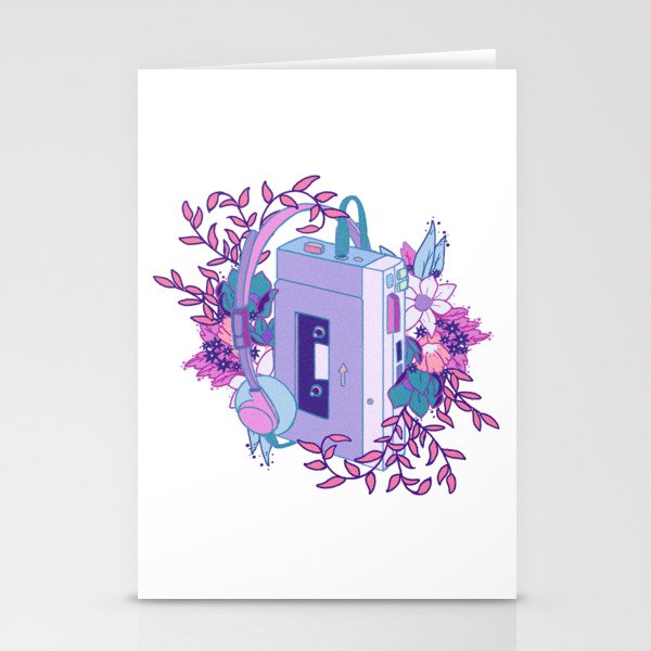 Cute tape player retro kawaii blue and purple sticker and card Stationery Cards