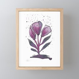 ink flowers and splatter - black and purple - yaara happy art Framed Mini Art Print