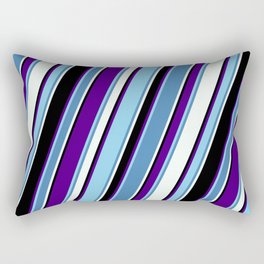[ Thumbnail: Colorful Indigo, Sky Blue, Blue, Mint Cream, and Black Colored Lines Pattern Rectangular Pillow ]