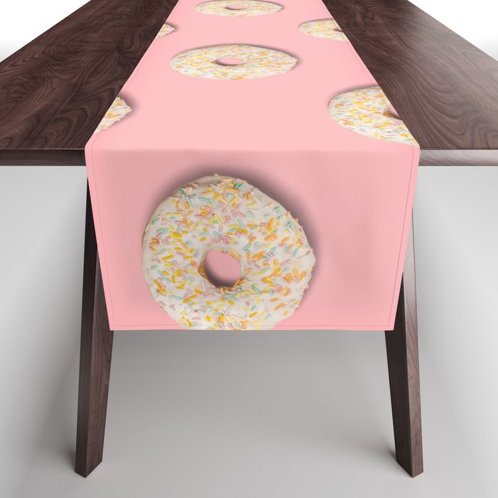 white donuts on pink Table Runner