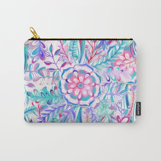 Boho Flower Burst in Pink and Teal Carry-All Pouch