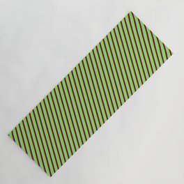 [ Thumbnail: Dark Red, Sky Blue, and Green Colored Lines Pattern Yoga Mat ]