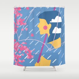Spring Cherry Blossom Season Rainy Day Girl with Umbrella Shower Curtain