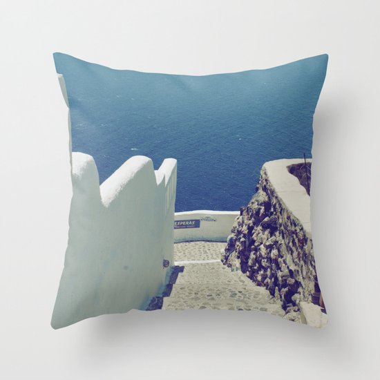 Santorini Stairs III Throw Pillow