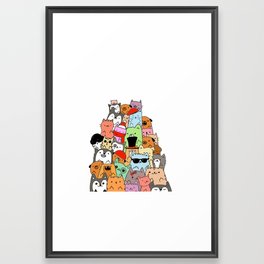 Cute Cats and Dogs Doodle Framed Art Print