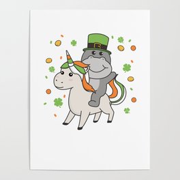 Hippo With Unicorn St. Patrick's Day Ireland Poster