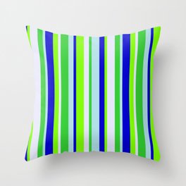 [ Thumbnail: Colorful Powder Blue, Blue, Chartreuse, Lavender & Lime Green Colored Lines Pattern Throw Pillow ]