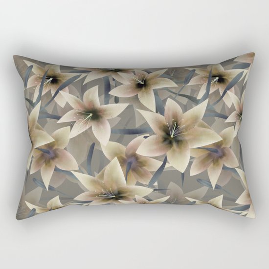 Lily. Grey beige floral pattern . Rectangular Pillow