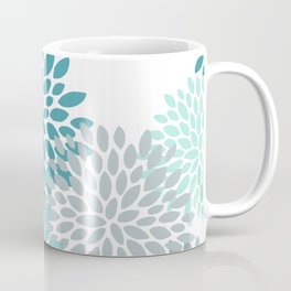 Floral Pattern, Aqua, Teal, Turquoise and Gray Mug
