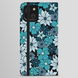Blue Turquoise Flower Doodle Pattern iPhone Wallet Case