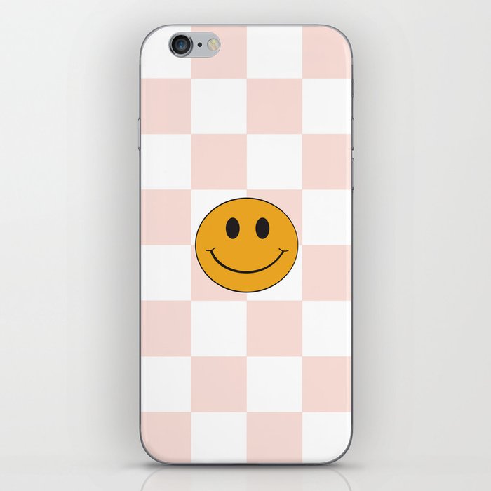 Smiley Face Pink & White Checker Pattern iPhone Skin