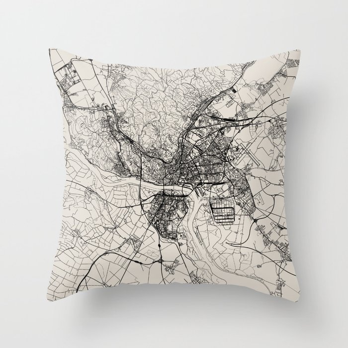 Slovakia, Bratislava - Black & White Map Throw Pillow