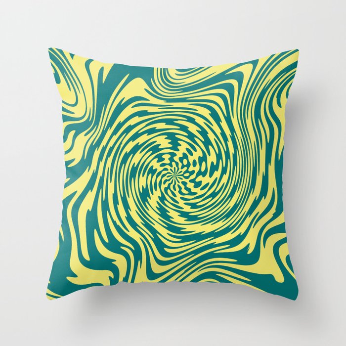 Teal & Lemon Psychedelic Whirlpool Pattern Throw Pillow