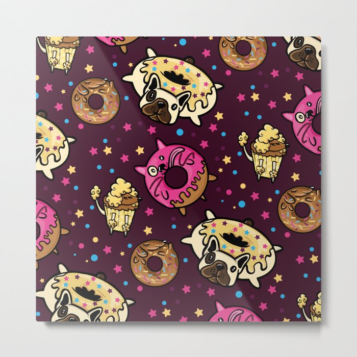 Funny Donut Dog and Cat Pattern Metal Print