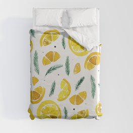 Watercolor oranges and pines - yellow and teal Duvet Cover