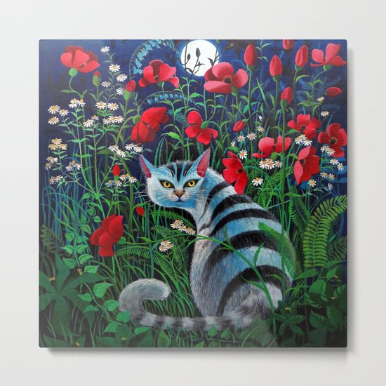 Cat in the Night Metal Print