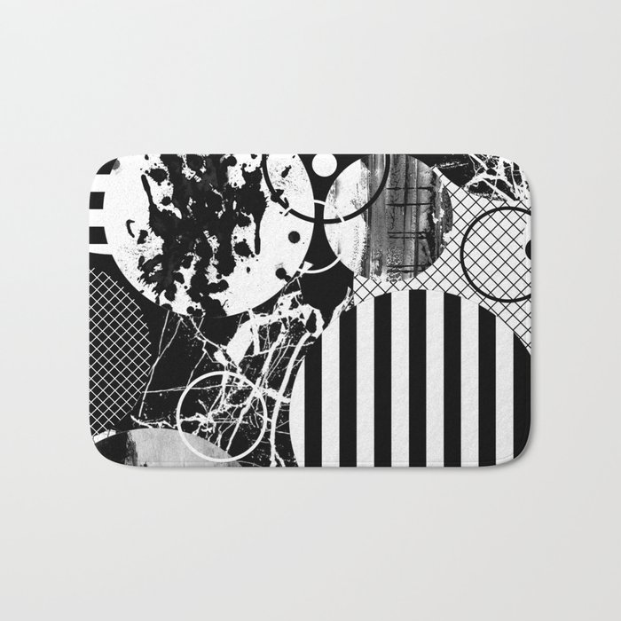 Black And White Choas - Mutli Patterned Multi Textured Abstract Bath Mat