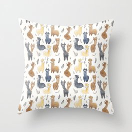 Cute Alpacas Illustration Pattern Throw Pillow