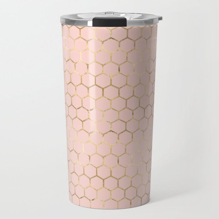 Metallic Gold Honeycomb Blush Pattern Travel Mug