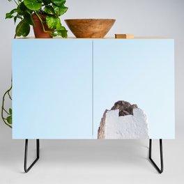 The White Wall | Minimalistic and Simplistic Mediterranean Vibe Travel Photograph | Greek, Europe, Summer Print Credenza