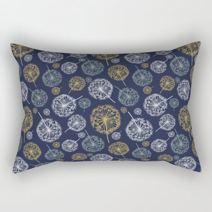 Spring Inspired Dandelions in Navy, Olive and Cream (large) Rectangular Pillow
