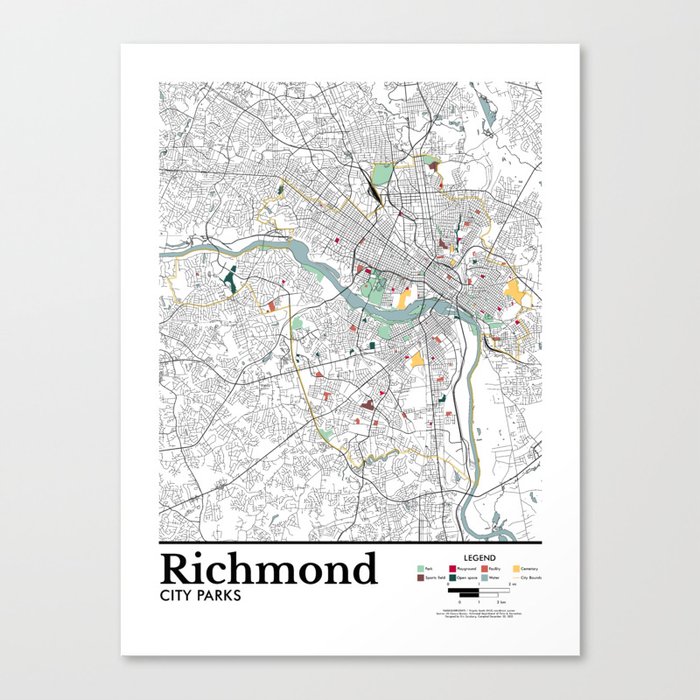 City Parks of Richmond, Virginia Map Canvas Print