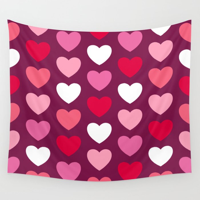 Valentine's pink perfect hearts burgundy Wall Tapestry