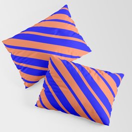 [ Thumbnail: Coral and Blue Colored Lined Pattern Pillow Sham ]