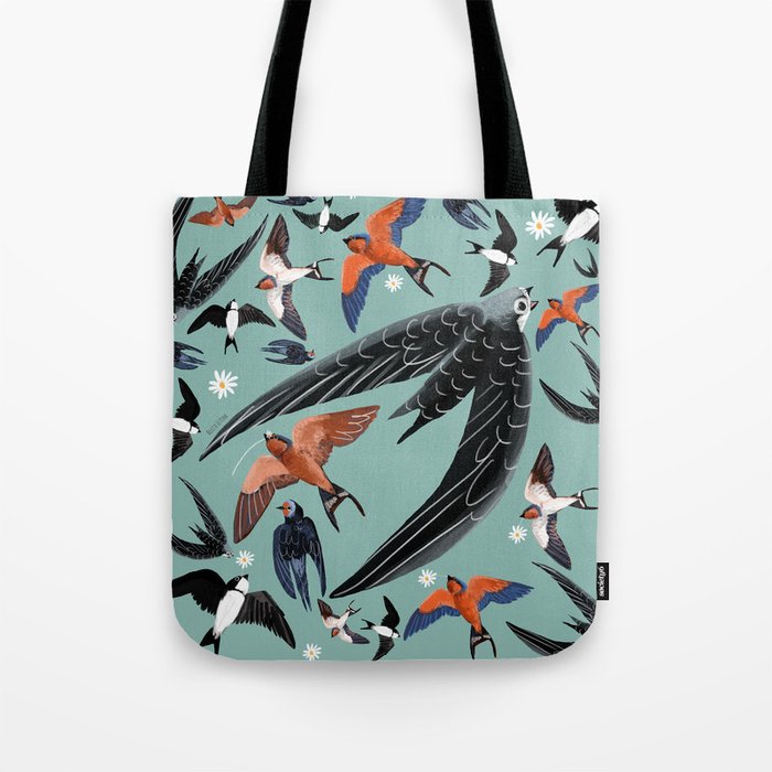 Swallows Martins and Swift pattern Turquoise Tote Bag by Belette Le ...