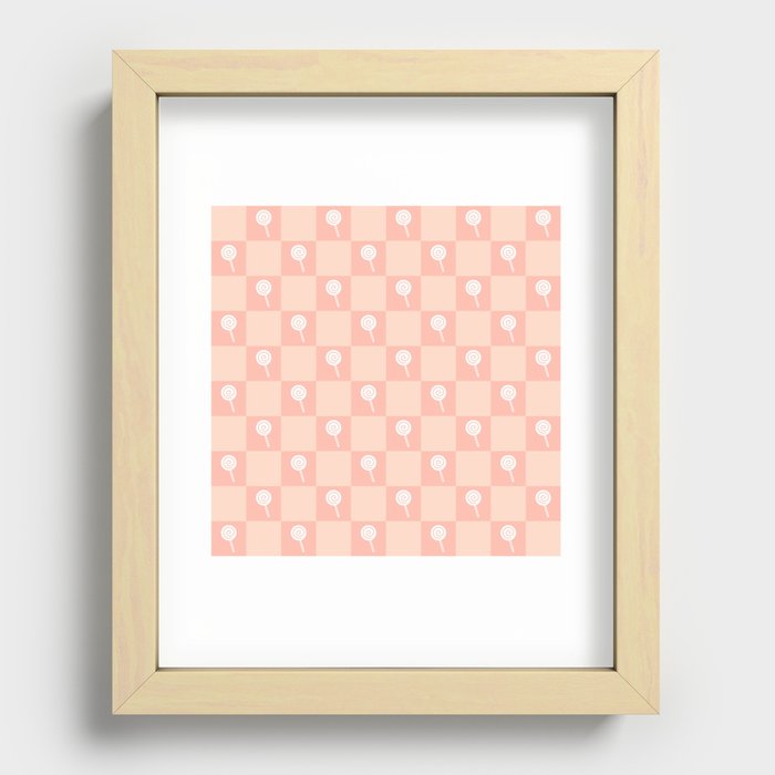 Minimal checkerboard line drawing lollipop pattern 1 Recessed Framed Print