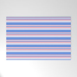 [ Thumbnail: Cornflower Blue, Light Pink & Lavender Colored Stripes Pattern Welcome Mat ]