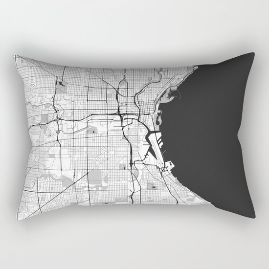 Milwaukee Map Gray Rectangular Pillow