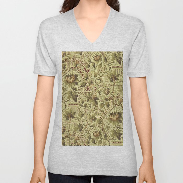Vintage floral pattern V Neck T Shirt