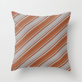 [ Thumbnail: Dark Gray and Sienna Colored Striped/Lined Pattern Throw Pillow ]