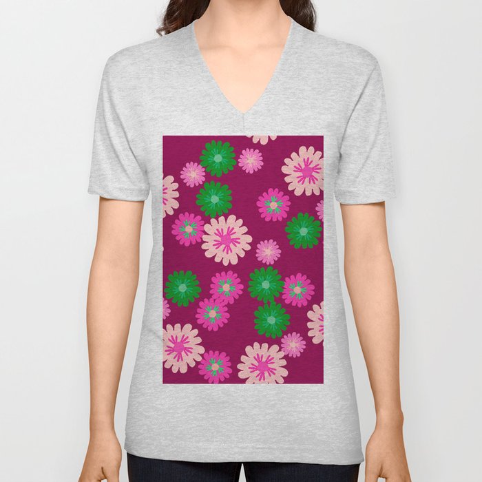 Floral Texture Background V Neck T Shirt