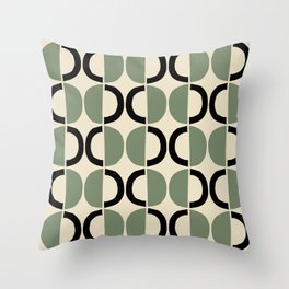 Mid Century Modern Half Circle Pattern 538 Beige Green and Black Throw Pillow