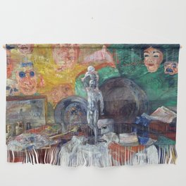 Attributes of an artist's studio & palette surrealism portrait painting by James Ensor Wall Hanging